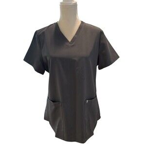 Fabletics Women's Method 2-Pocket Short Sleeve Scrub Top Sz Large Charcoal Gray